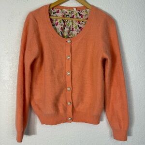 Anthropologie HWR  Monogram angora Bland Orange Sweater Large Coquette Office
